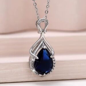 💙 Blue Sapphire Teardrop Pendant Necklace